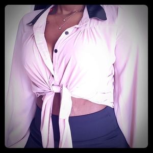 Long sleeve cropped tie blouse